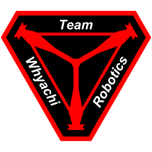 A red and black triangle with the words team wyachi robotics written in it.