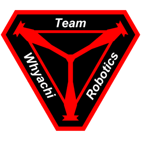 A red and black triangle with the words team wyachi robotics written in it.