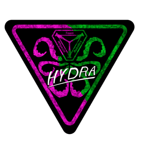 A green and purple patch with the word hydra written in it.