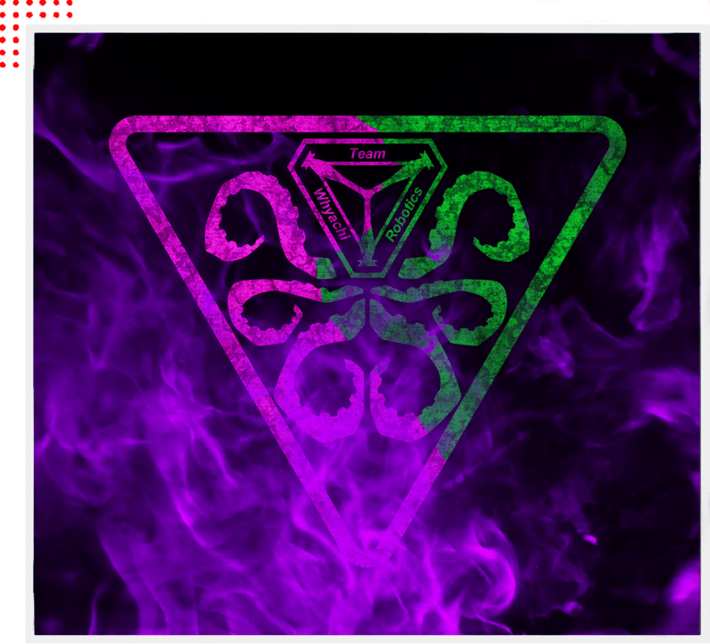 A purple and green logo with smoke coming out of it.
